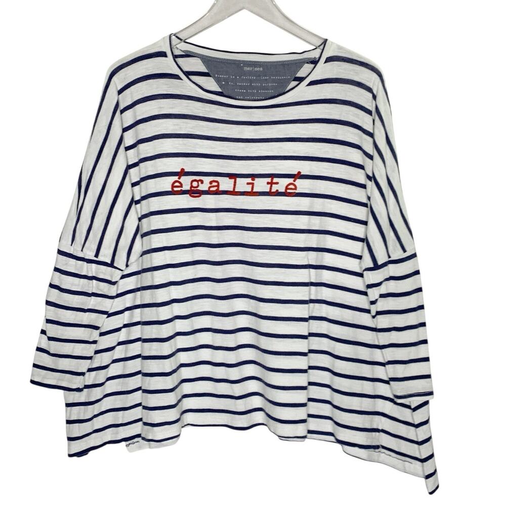 Marsea Striped Egalite Equality Oversized Top OS 100% Slub Cotton Comfort